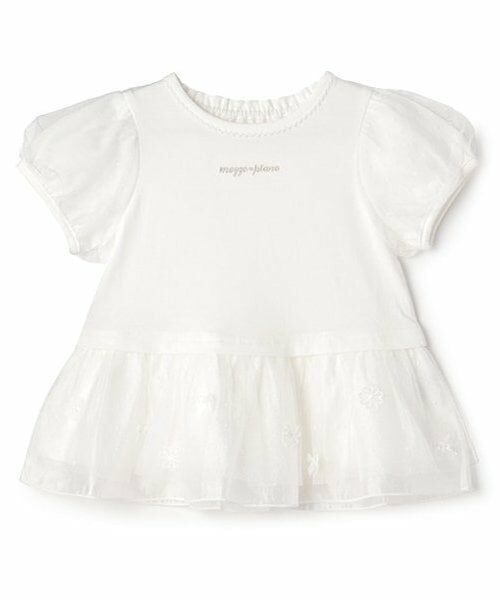 mezzo piano / メゾピアノ その他トップス | お花裾フリル　半袖チュニック（オフ ホワイト）