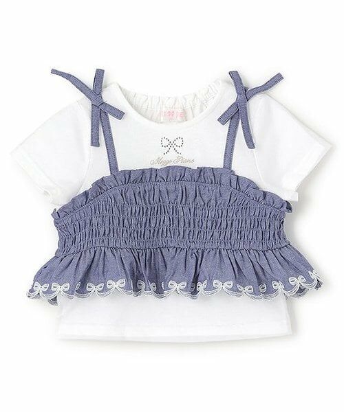 mezzo piano / メゾピアノ Tシャツ | カットワーク刺しゅうドッキングチュニック（ブルー）