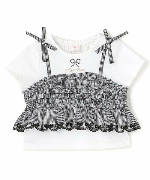 mezzo piano / メゾピアノ Tシャツ | カットワーク刺しゅうドッキングチュニック（黒）