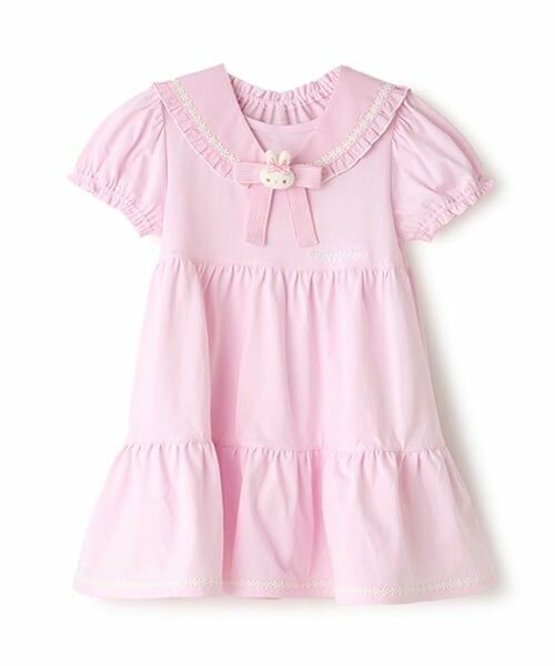 mezzo piano / メゾピアノ ミニ丈・ひざ丈ワンピース | ウサギマスコットつきセーラー衿つきカットソーワンピース（ライト ピンク）