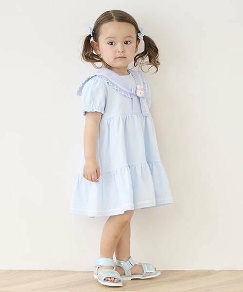 mezzo piano / メゾピアノ ミニ丈・ひざ丈ワンピース | ウサギマスコットつきセーラー衿つきカットソーワンピース | 詳細13