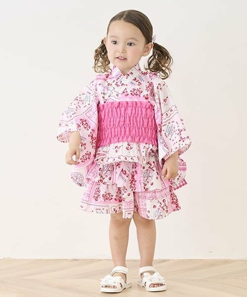 mezzo piano / メゾピアノ 着物・浴衣・小物類 | いちごハンカチ柄　浴衣ドレス（ライト ピンク）