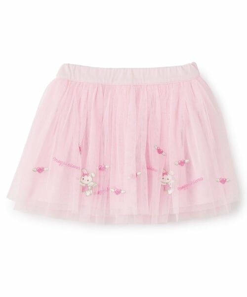 mezzo piano / メゾピアノ ショート・ハーフ・半端丈パンツ | エンジェルウサギ刺しゅう　フリルスカパン（ライト ピンク）