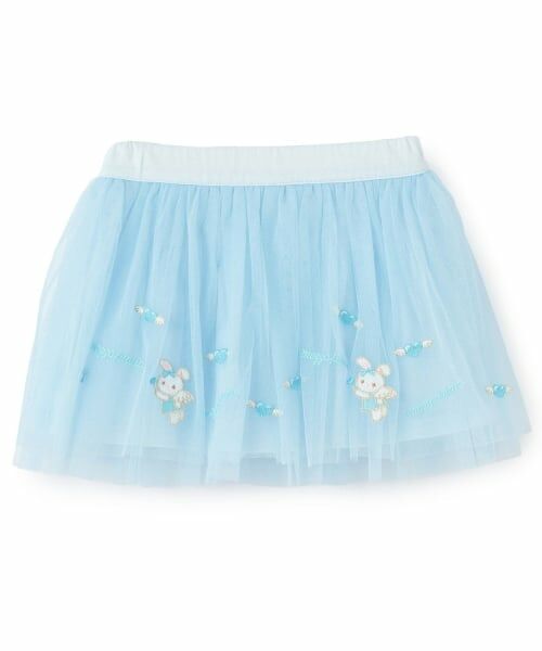 mezzo piano / メゾピアノ ショート・ハーフ・半端丈パンツ | エンジェルウサギ刺しゅう　フリルスカパン（サックス）