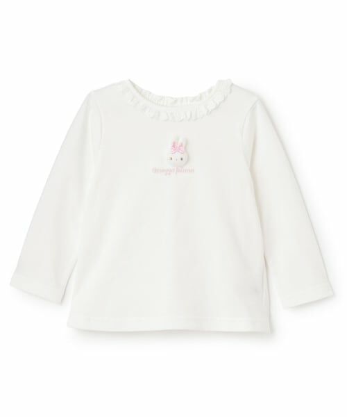 mezzo piano / メゾピアノ Tシャツ | ウサギマスコットつき長袖Tシャツ（オフ ホワイト）