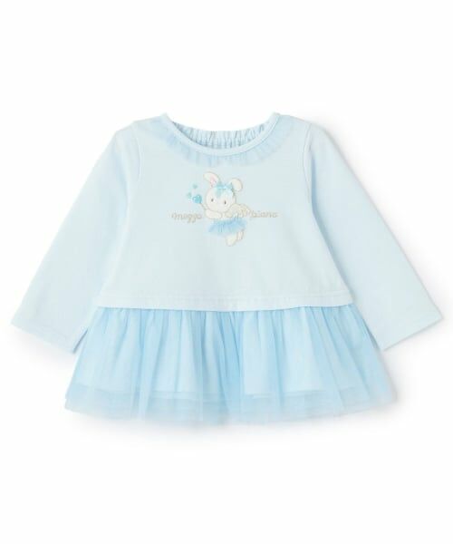 mezzo piano / メゾピアノ Tシャツ | エンジェルウサギ裾フリル　長袖Tシャツ（サックス）