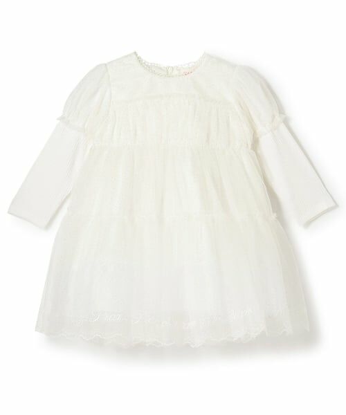 mezzo piano / メゾピアノ ミニ丈・ひざ丈ワンピース | メゾピアノロゴ刺しゅうチュールワンピース＆ブルマセット（白）