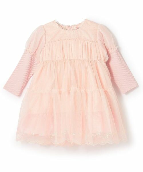 mezzo piano / メゾピアノ ミニ丈・ひざ丈ワンピース | メゾピアノロゴ刺しゅうチュールワンピース＆ブルマセット（ライト ピンク）