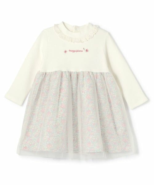 mezzo piano / メゾピアノ ミニ丈・ひざ丈ワンピース | リトルフラワー柄ドッキングワンピース（オフ ホワイト）