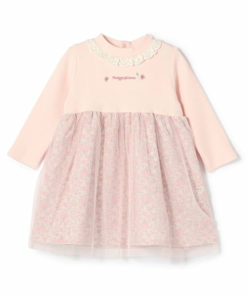 mezzo piano / メゾピアノ ミニ丈・ひざ丈ワンピース | リトルフラワー柄ドッキングワンピース（ライト ピンク）