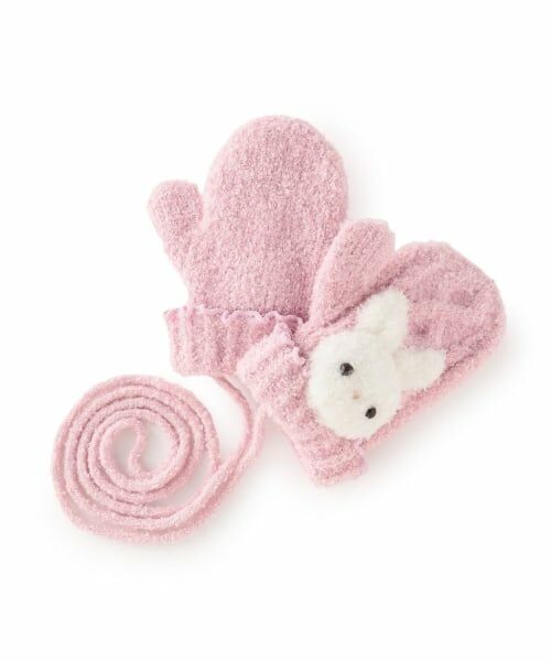 mezzo piano / メゾピアノ 手袋 | ボアウサギマスコットつき　マシュマロニット手袋（ライト ピンク）