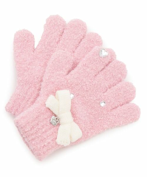 mezzo piano / メゾピアノ 手袋 | リボン　マシュマロニット　手袋（ライト ピンク）