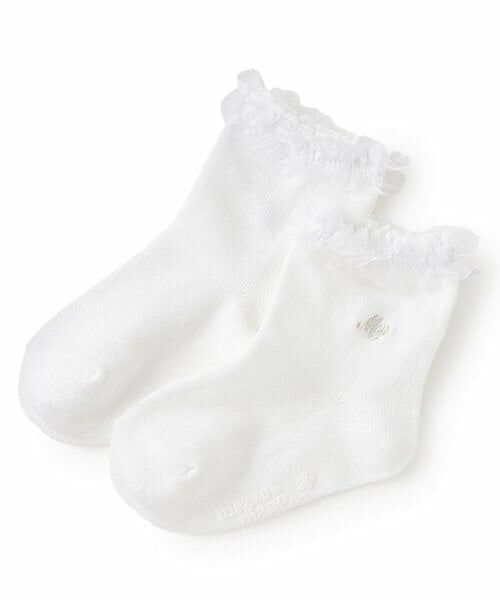 mezzo piano / メゾピアノ ソックス | フリル　ロゴ刺しゅうソックス（白）