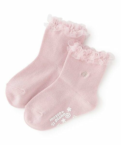 mezzo piano / メゾピアノ ソックス | フリル　ロゴ刺しゅうソックス（ライト ピンク）