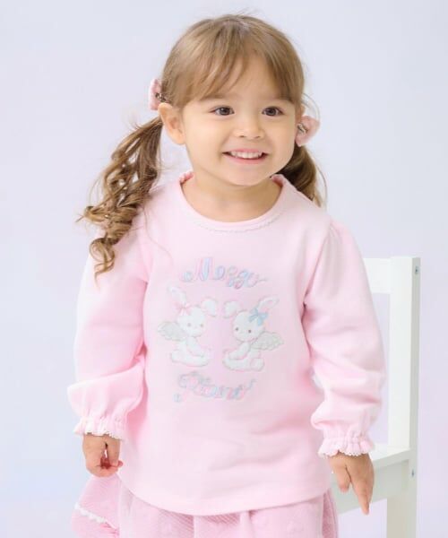 mezzo piano / メゾピアノ スウェット | エンジェルウサギ刺しゅう　トレーナー（ライト ピンク）