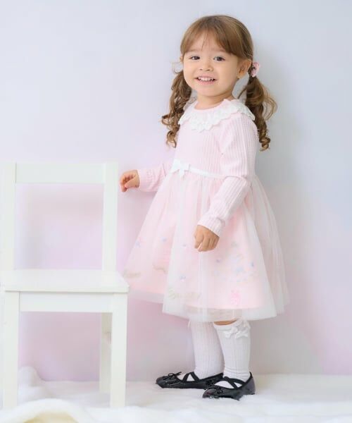 mezzo piano / メゾピアノ ベビー・キッズウエア | ドレス刺しゅうドッキングワンピース　ブルマセット（ライト ピンク）