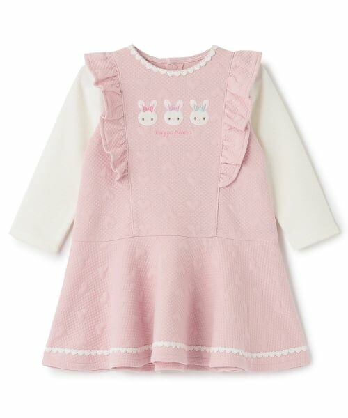 mezzo piano / メゾピアノ ミニ丈・ひざ丈ワンピース | ウサギアップリケ　ハートジャガードワンピース（ライト ピンク）
