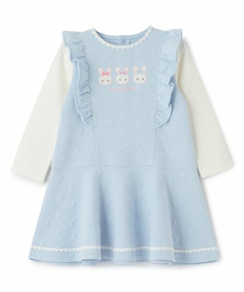 mezzo piano / メゾピアノ ミニ丈・ひざ丈ワンピース | ウサギアップリケ　ハートジャガードワンピース（サックス）