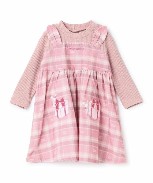 mezzo piano / メゾピアノ ミニ丈・ひざ丈ワンピース | プレゼント刺繍ドッキングワンピース　ブルマセット（ライト ピンク）