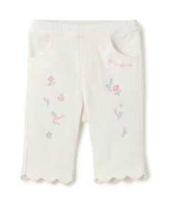 mezzo piano / メゾピアノ その他パンツ | 裾スカラップ花刺しゅう　7分丈カットソーパンツ