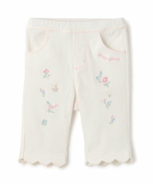mezzo piano / メゾピアノ その他パンツ | 裾スカラップ花刺しゅう　7分丈カットソーパンツ（オフ ホワイト）