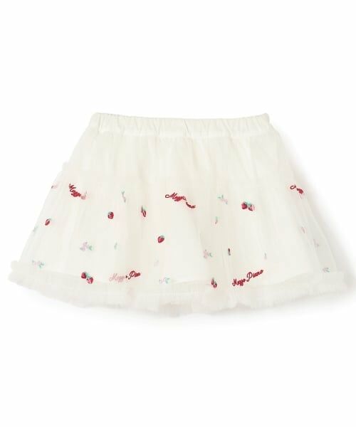 mezzo piano / メゾピアノ ミニ・ひざ丈スカート | イチゴ刺しゅう　チュールスカート（オフ ホワイト）