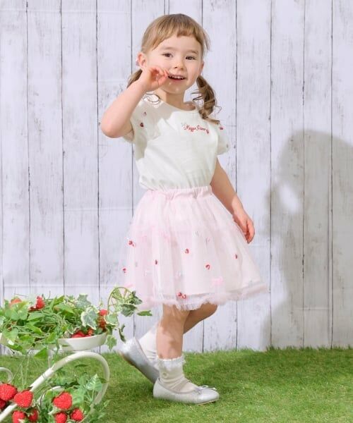 mezzo piano / メゾピアノ ミニ・ひざ丈スカート | イチゴ刺しゅう　チュールスカート | 詳細10