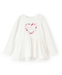 mezzo piano / メゾピアノ Tシャツ | イチゴ刺しゅう　ペプラム長袖Tシャツ