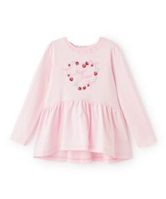 mezzo piano / メゾピアノ Tシャツ | イチゴ刺しゅう　ペプラム長袖Tシャツ