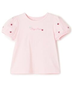 mezzo piano / メゾピアノ Tシャツ | イチゴ刺しゅうチュール袖　Tシャツ