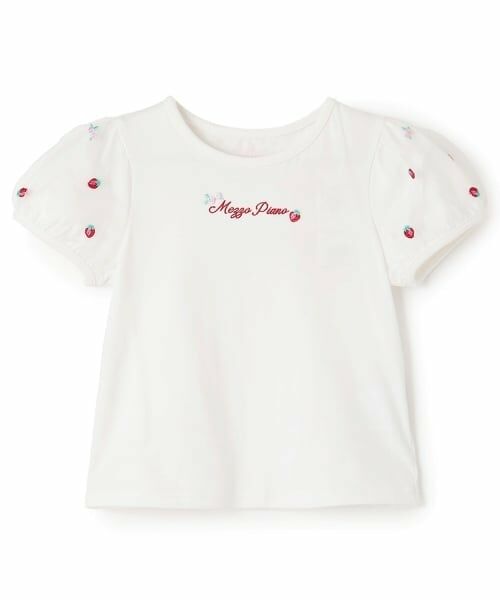 mezzo piano / メゾピアノ Tシャツ | イチゴ刺しゅうチュール袖　Tシャツ | 詳細10