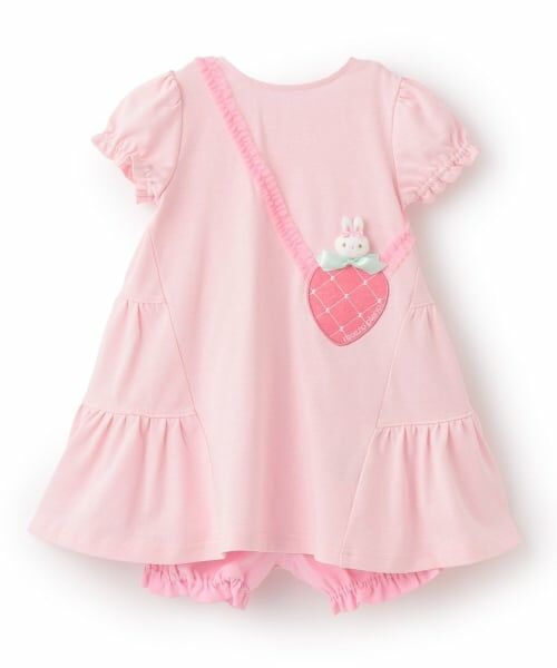 mezzo piano / メゾピアノ ミニ丈・ひざ丈ワンピース | ウサギマスコット付　ティアードワンピース＆ブルマセット（ライト ピンク）