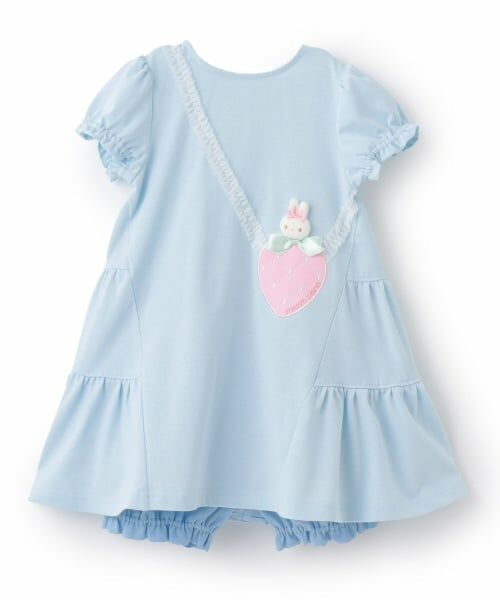 mezzo piano / メゾピアノ ミニ丈・ひざ丈ワンピース | ウサギマスコット付　ティアードワンピース＆ブルマセット（サックス）