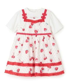 mezzo piano / メゾピアノ ミニ丈・ひざ丈ワンピース | イチゴチェリードット柄ドッキングワンピース＆ブルマセット