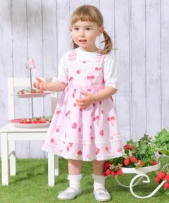 mezzo piano / メゾピアノ ミニ丈・ひざ丈ワンピース | イチゴチェリードット柄ドッキングワンピース＆ブルマセット