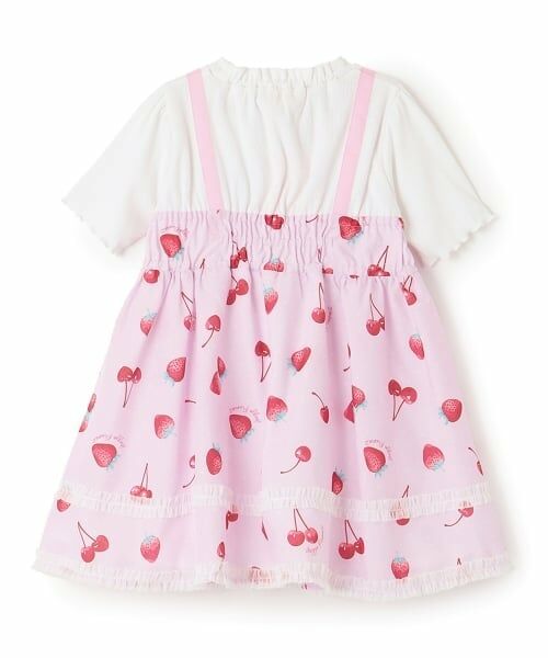 mezzo piano / メゾピアノ ミニ丈・ひざ丈ワンピース | イチゴチェリードット柄ドッキングワンピース＆ブルマセット | 詳細1