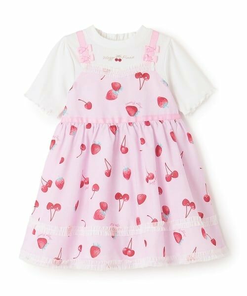 mezzo piano / メゾピアノ ミニ丈・ひざ丈ワンピース | イチゴチェリードット柄ドッキングワンピース＆ブルマセット | 詳細12