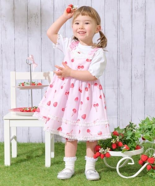 mezzo piano / メゾピアノ ミニ丈・ひざ丈ワンピース | イチゴチェリードット柄ドッキングワンピース＆ブルマセット | 詳細13