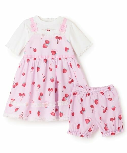 mezzo piano / メゾピアノ ミニ丈・ひざ丈ワンピース | イチゴチェリードット柄ドッキングワンピース＆ブルマセット | 詳細2