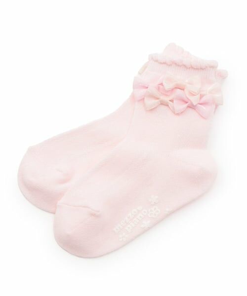 mezzo piano / メゾピアノ ソックス | リボンイッパイ　クルーソックス【日本製】（ライト ピンク）