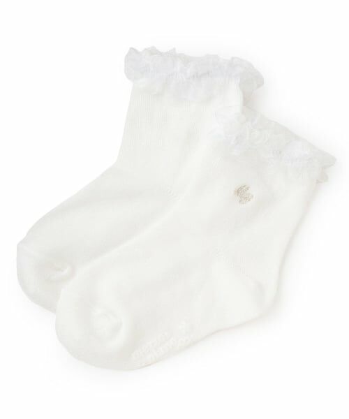 mezzo piano / メゾピアノ ソックス | フリル　ロゴ刺しゅうソックス【日本製】（白）
