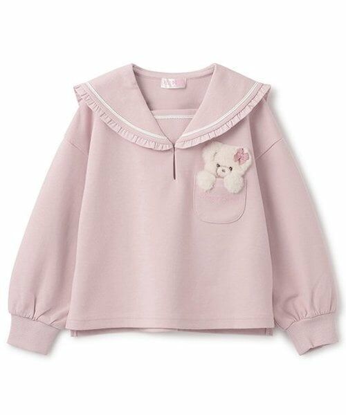 mezzo piano / メゾピアノ Tシャツ | 【人気商品再入荷】【直営店で取り扱い無し】クマポケット セーラ-カラー長袖Tシャツ(ピンク)