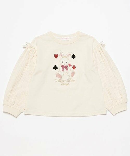 mezzo piano / メゾピアノ Tシャツ | 【人気商品再入荷】【直営店で取り扱い無し】ウサギアップリケ　ケーブル長袖Ｔシャツ（アイボリー）