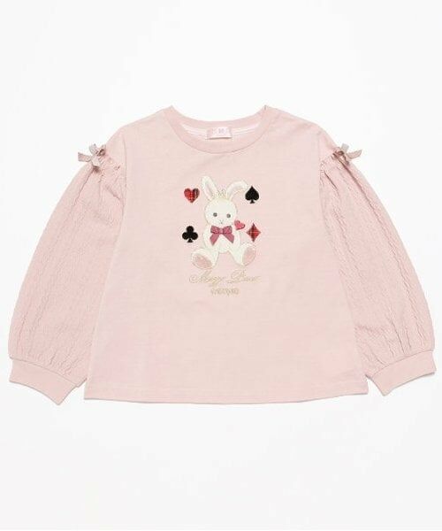 mezzo piano / メゾピアノ Tシャツ | 【人気商品再入荷】【直営店で取り扱い無し】ウサギアップリケ　ケーブル長袖Ｔシャツ（ピンク）