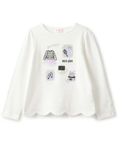 mezzo piano / メゾピアノ Tシャツ | 【人気商品再入荷】【直営店で取り扱い無し】フレームモチーフ　裾スカラップ　長袖Ｔシャツ