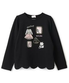 mezzo piano / メゾピアノ Tシャツ | 【人気商品再入荷】【直営店で取り扱い無し】フレームモチーフ　裾スカラップ　長袖Ｔシャツ