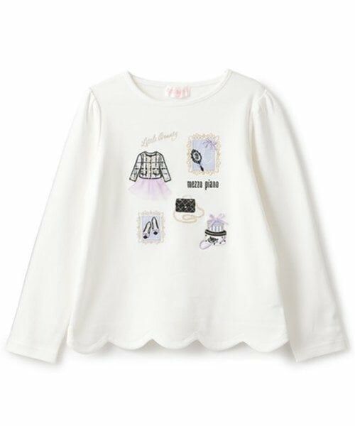 mezzo piano / メゾピアノ Tシャツ | 【人気商品再入荷】【直営店で取り扱い無し】フレームモチーフ　裾スカラップ　長袖Ｔシャツ（オフ ホワイト）