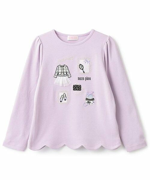 mezzo piano / メゾピアノ Tシャツ | 【人気商品再入荷】【直営店で取り扱い無し】フレームモチーフ　裾スカラップ　長袖Ｔシャツ（ラベンダー）