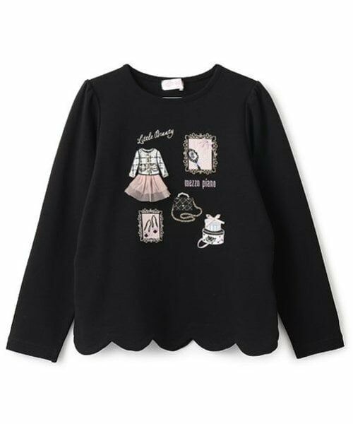 mezzo piano / メゾピアノ Tシャツ | 【人気商品再入荷】【直営店で取り扱い無し】フレームモチーフ　裾スカラップ　長袖Ｔシャツ（黒）
