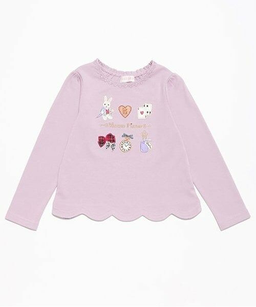 mezzo piano / メゾピアノ Tシャツ | 【人気商品再入荷】【直営店で取り扱い無し】アリスモチーフ　長袖Ｔシャツ（ライラック）